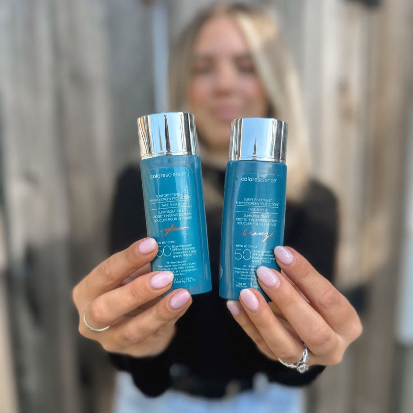 Robyn holding colorescience skin care from RnD Skin Co